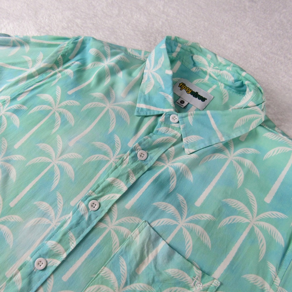 Tipsy Elves Button Down Shirt Mens Medium Turquoise Palm Tree Tropical